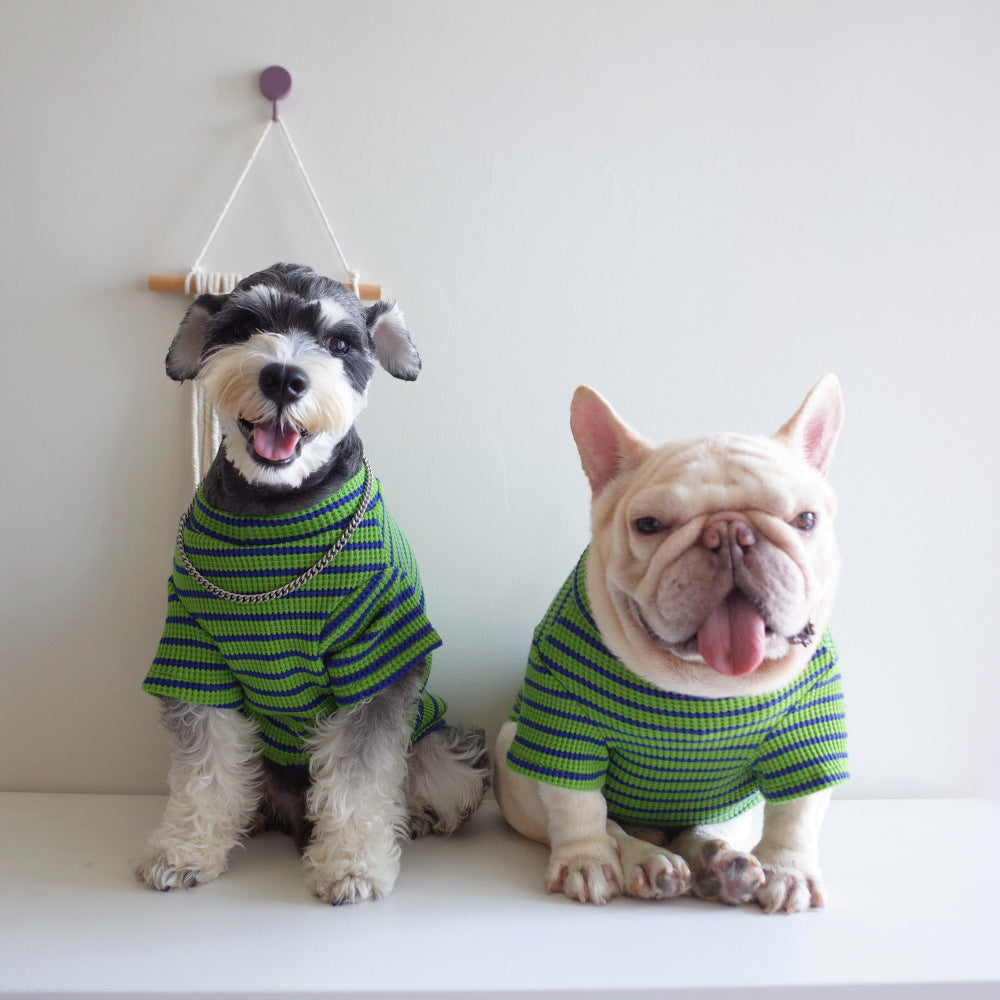 KFX-4095421 Casual Waffle Stretch Stripe Pet Clothes for Dogs - Two-Piece Set, Green, Various Sizes
