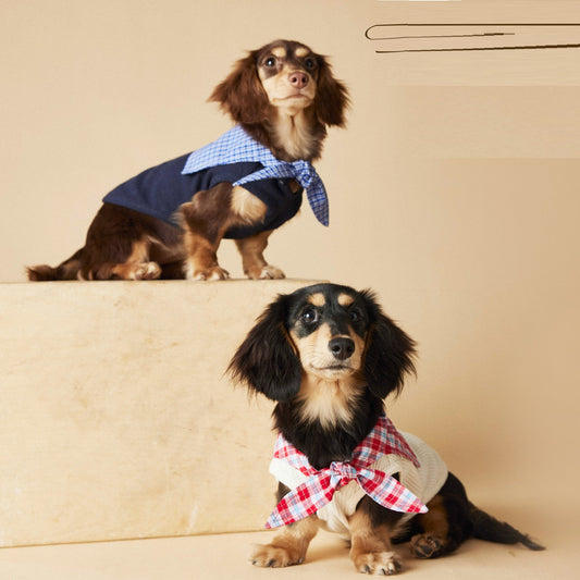 KFX-4096829 Sailor Collar Sleeveless Vest for Schnauzer, Bichon, Yorkshire, and Sausage Dogs in Dark Blue and Beige