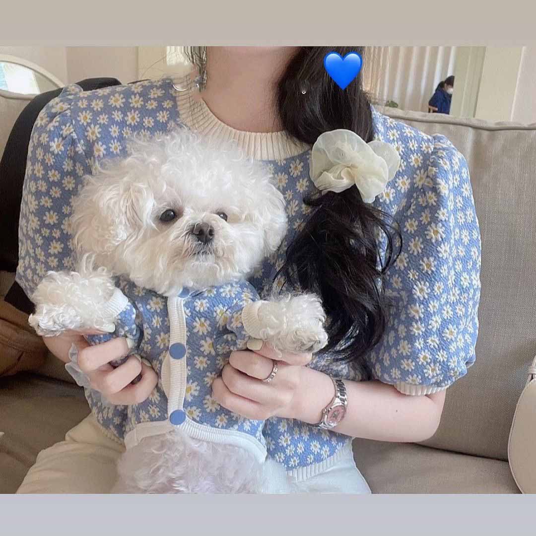 KFX-4099389 Cute Pet Dog Dress with Daisy Flower Print in Blue and Purple, Comfortable Tutu Style, Multiple Sizes Available