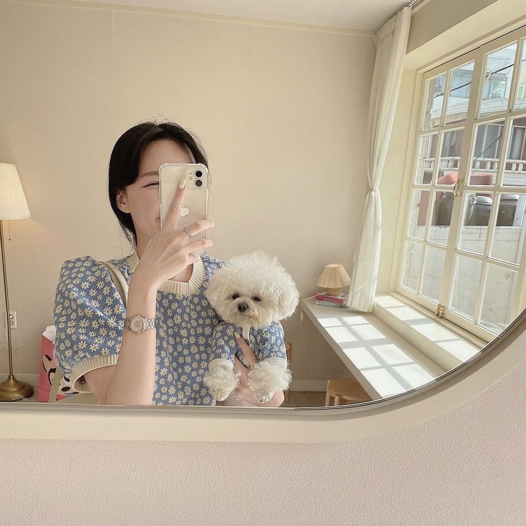 KFX-4099389 Cute Pet Dog Dress with Daisy Flower Print in Blue and Purple, Comfortable Tutu Style, Multiple Sizes Available