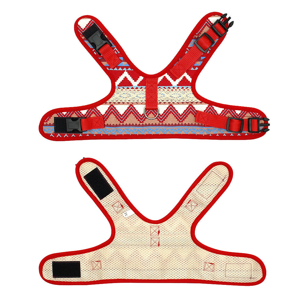 KFX-4105149 Ethnic Style Dog Leash and Chest Strap Suit - Nylon Material, Polka-Dot Design