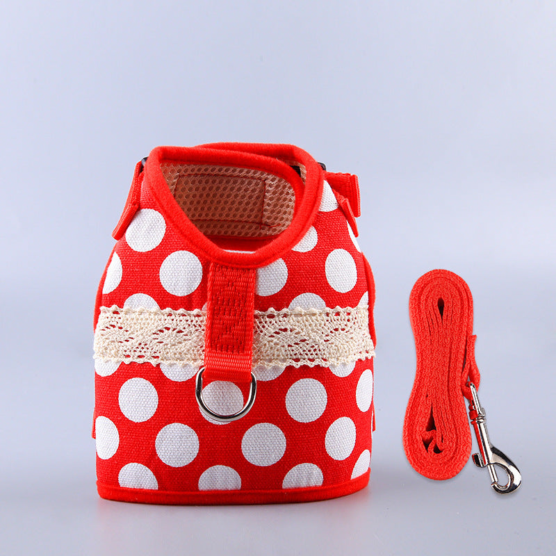 KFX-4105149 Ethnic Style Dog Leash and Chest Strap Suit - Nylon Material, Polka-Dot Design