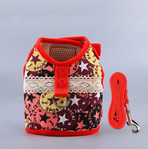KFX-4105149 Ethnic Style Dog Leash and Chest Strap Suit - Nylon Material, Polka-Dot Design