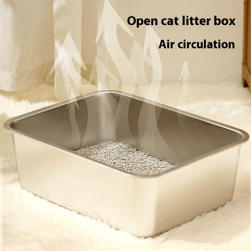 KFX-4108221 Durable Stainless Steel Litter Box - Large Anti-Wear and Anti-Corrosion Design (60x40x20 cm)