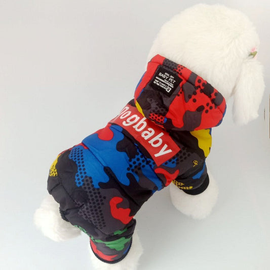 KFX-4110909 Winter Cotton-Padded Four-Legged Dog Clothes in Camouflage Print