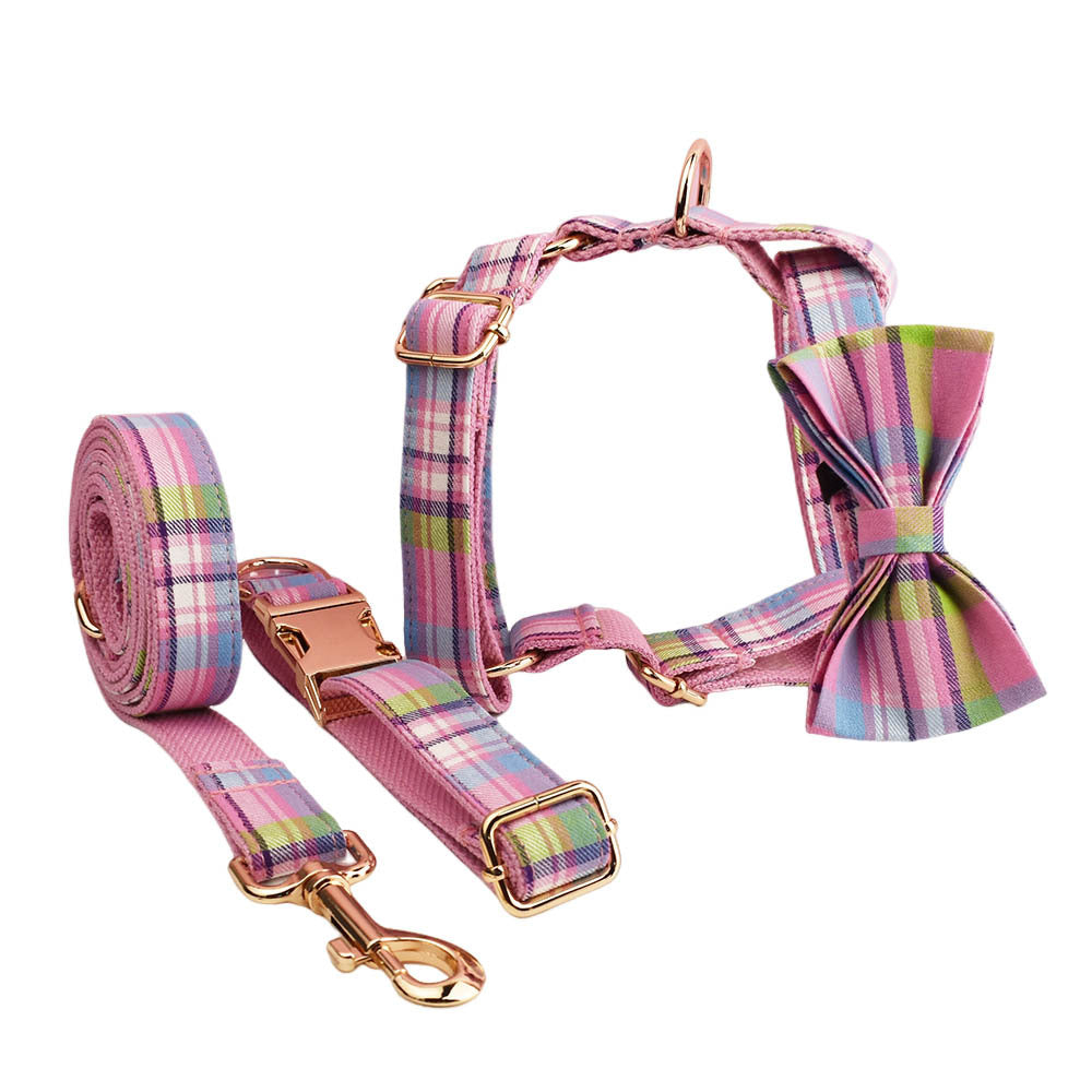 KFX-4113981 Stylish Pet Collar and Leash Set with Bow and Vest in Four-Piece Design