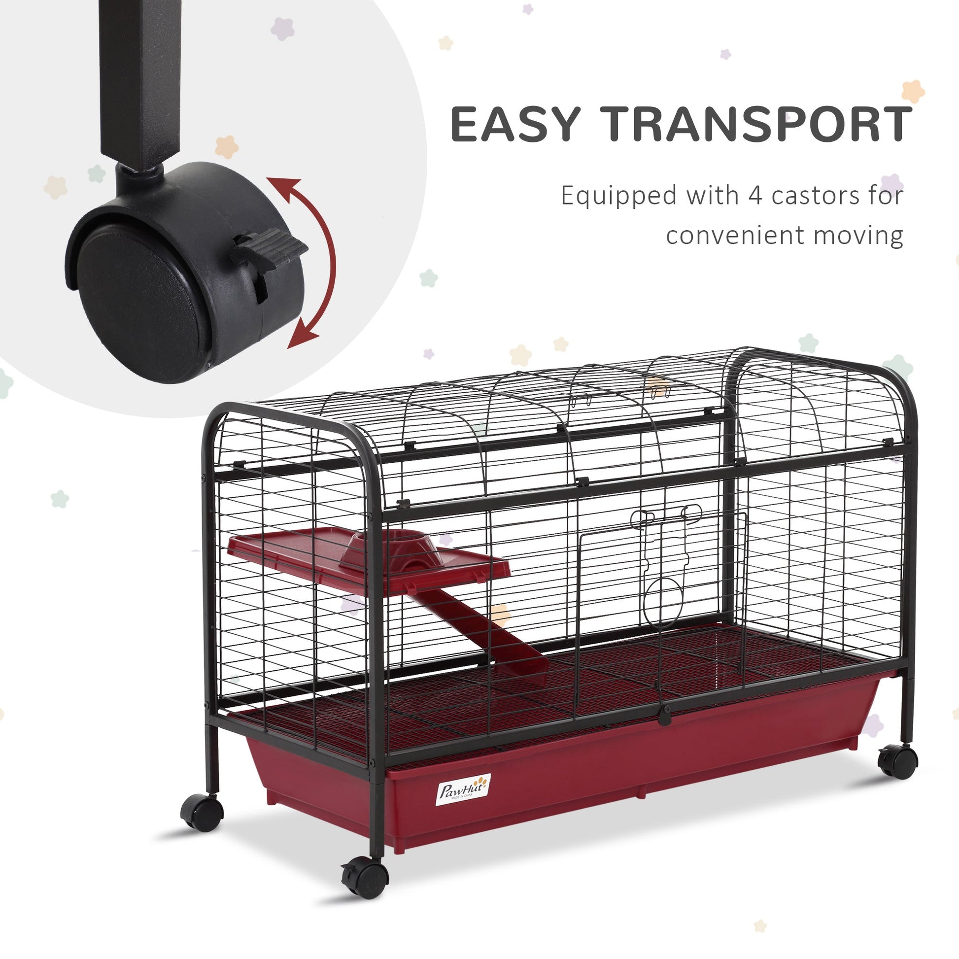 KFX-4116157 41" Small Animal Cage with Wheeled Stand, Ramp, Feeder, and Platform for Rabbits and Ferrets