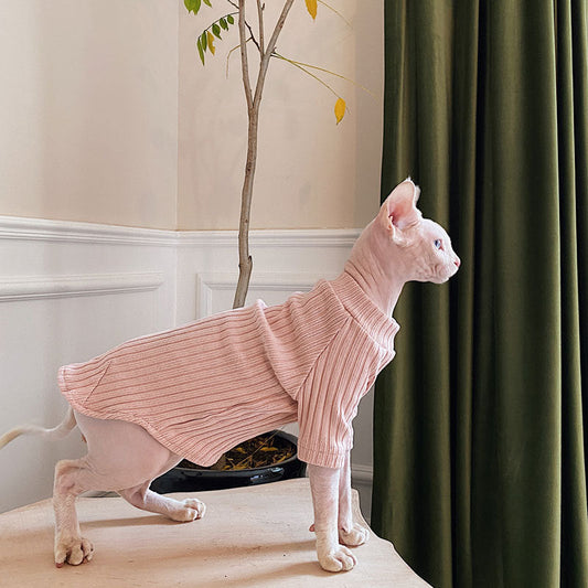 KFX-4116669 Cotton Stretch Minimalist Cat Outfit for Hairless Breeds - Casual Wear in Lotus Root Color