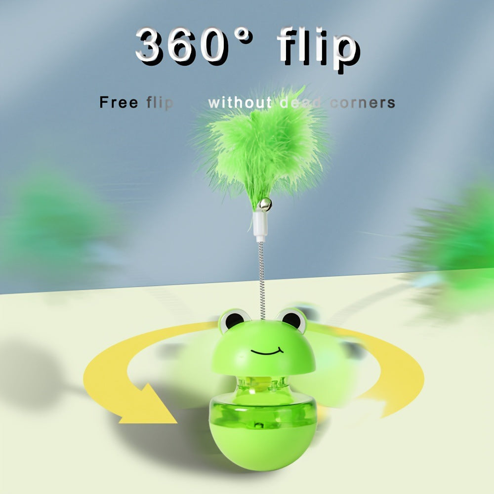 KFX-4119101 Green Frog Tumbler Cat Toy with Food Dropping Feature