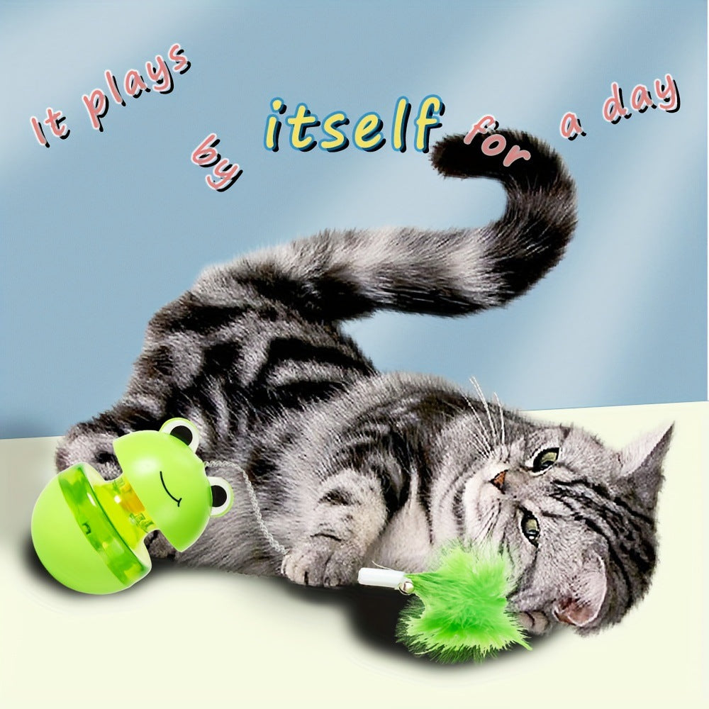 KFX-4119101 Green Frog Tumbler Cat Toy with Food Dropping Feature