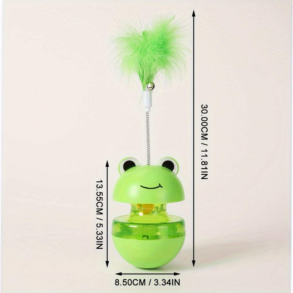 KFX-4119101 Green Frog Tumbler Cat Toy with Food Dropping Feature