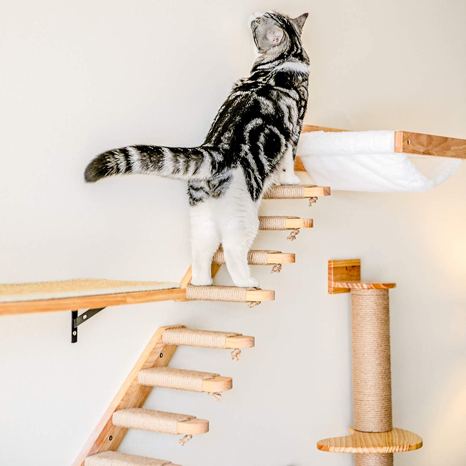 KFX-4121533 Wooden Multi-layer Cat Wall Ladder Stairs Springboard Toy - Pine Material