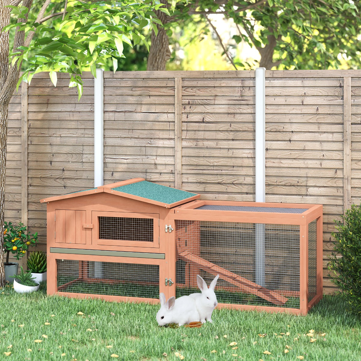 KFX-4121917 Outdoor Wooden Rabbit Hutch with Detachable Run, 62" Animal Habitat for Small Pets