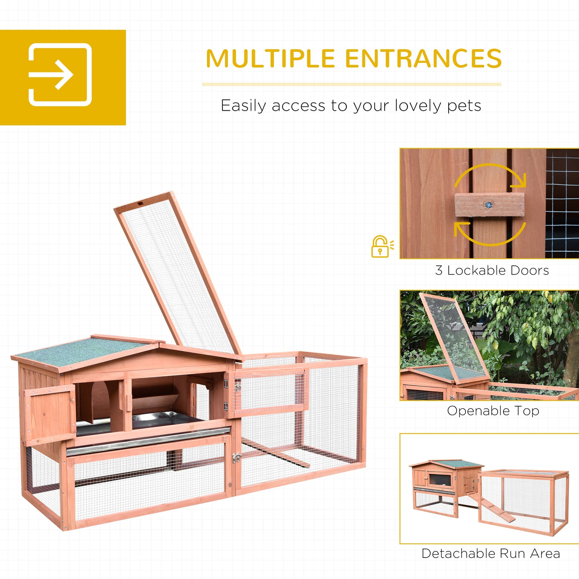 KFX-4121917 Outdoor Wooden Rabbit Hutch with Detachable Run, 62" Animal Habitat for Small Pets