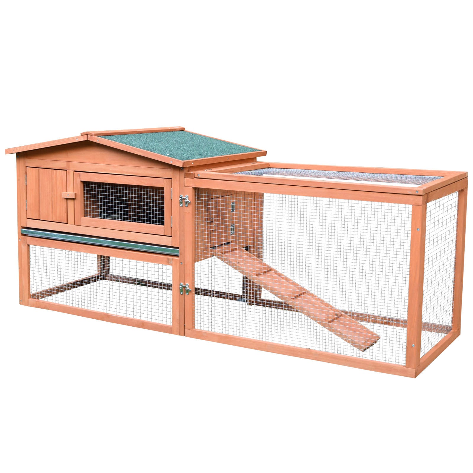 KFX-4121917 Outdoor Wooden Rabbit Hutch with Detachable Run, 62" Animal Habitat for Small Pets
