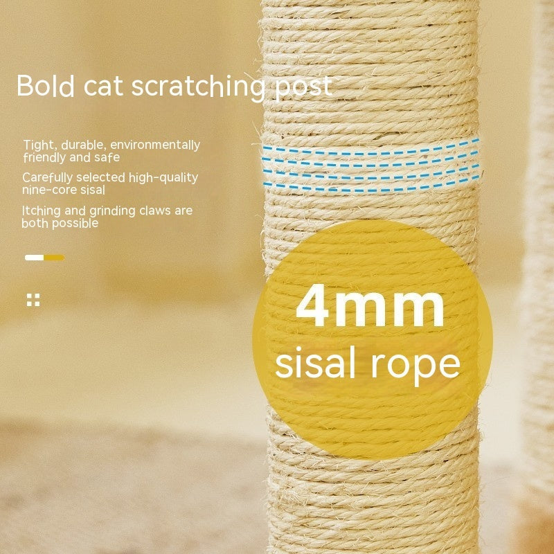KFX-4122301 Simple Wooden Cat Climbing Frame with Plush Fleece and Sisal Rope, 60x40x100CM