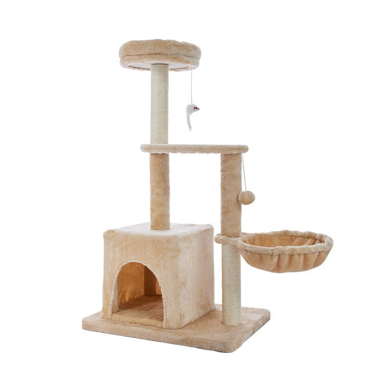KFX-4122301 Simple Wooden Cat Climbing Frame with Plush Fleece and Sisal Rope, 60x40x100CM