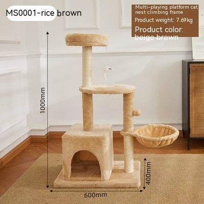 KFX-4122301 Simple Wooden Cat Climbing Frame with Plush Fleece and Sisal Rope, 60x40x100CM