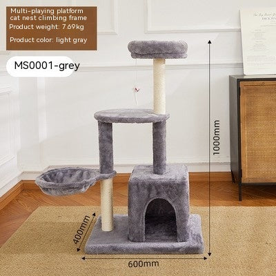 KFX-4122301 Simple Wooden Cat Climbing Frame with Plush Fleece and Sisal Rope, 60x40x100CM