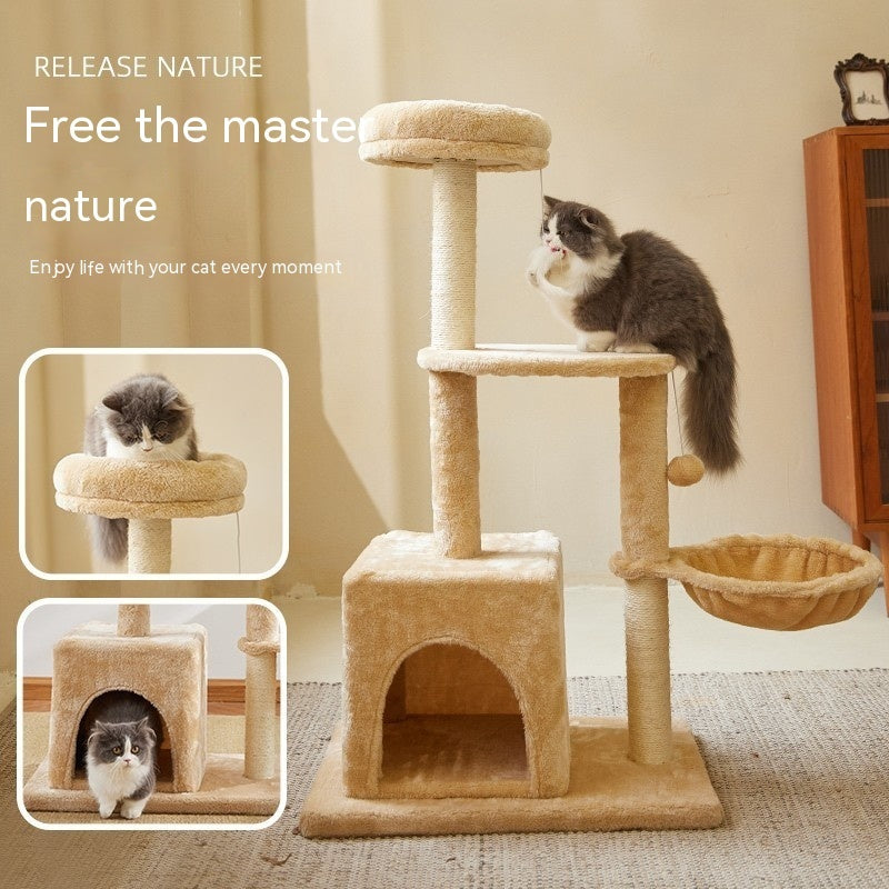 KFX-4122301 Simple Wooden Cat Climbing Frame with Plush Fleece and Sisal Rope, 60x40x100CM
