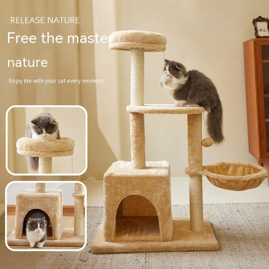 KFX-4122301 Simple Wooden Cat Climbing Frame with Plush Fleece and Sisal Rope, 60x40x100CM