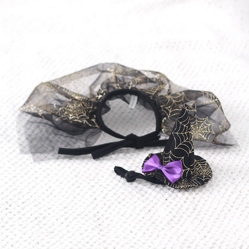 KFX-4123069 Spider Web Hat and Shawl Set for Pets - Halloween Costume Accessories in Various Sizes