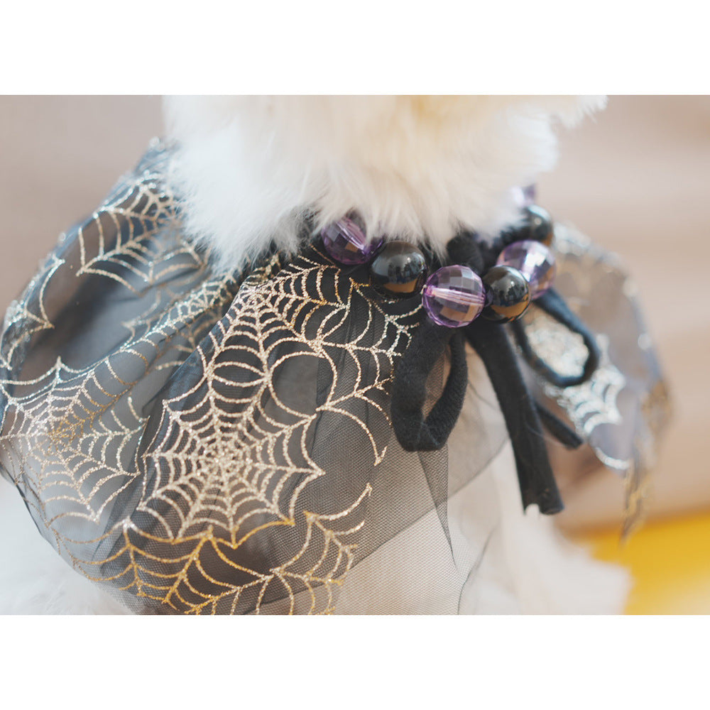 KFX-4123069 Spider Web Hat and Shawl Set for Pets - Halloween Costume Accessories in Various Sizes
