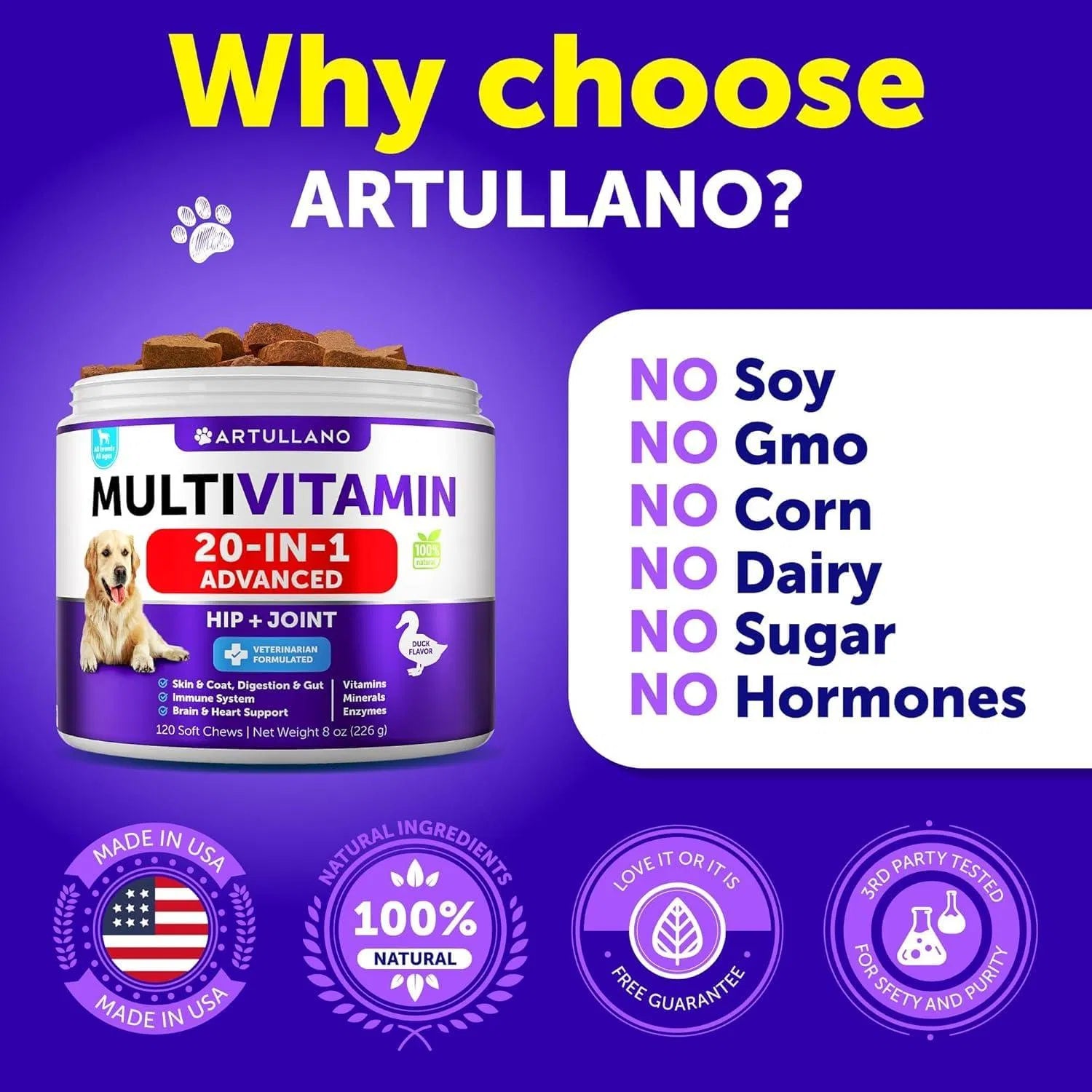KFX-4124093 Chewable Dog Multivitamin with Glucosamine - 20-in-1 Joint Support, Immune Health, Skin & Coat Care, 120 Chews