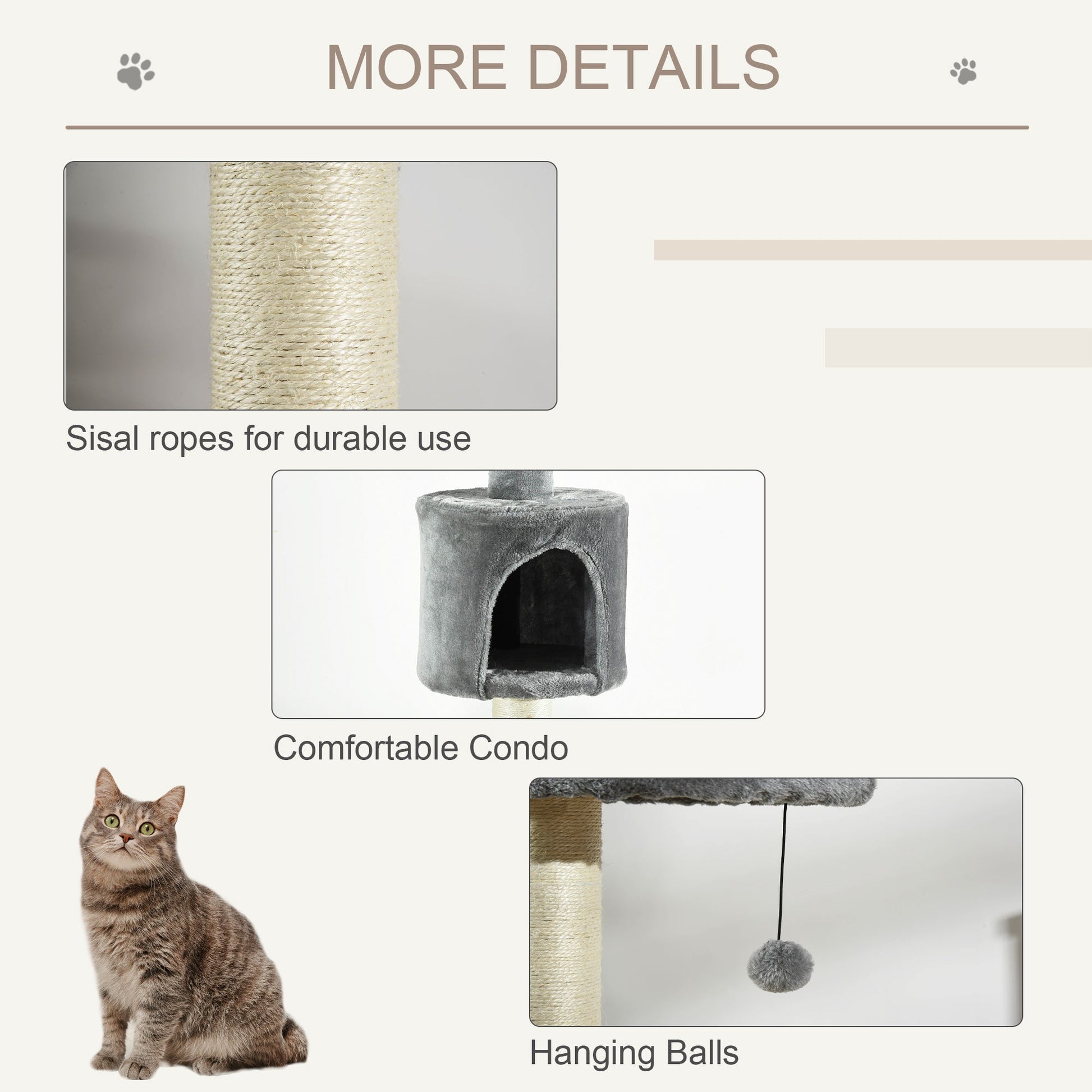KFX-4127293 85.5" Adjustable Floor-to-Ceiling Cat Tree with 4-Tiers, Scratching Posts, Condo, and Toys in Light Grey