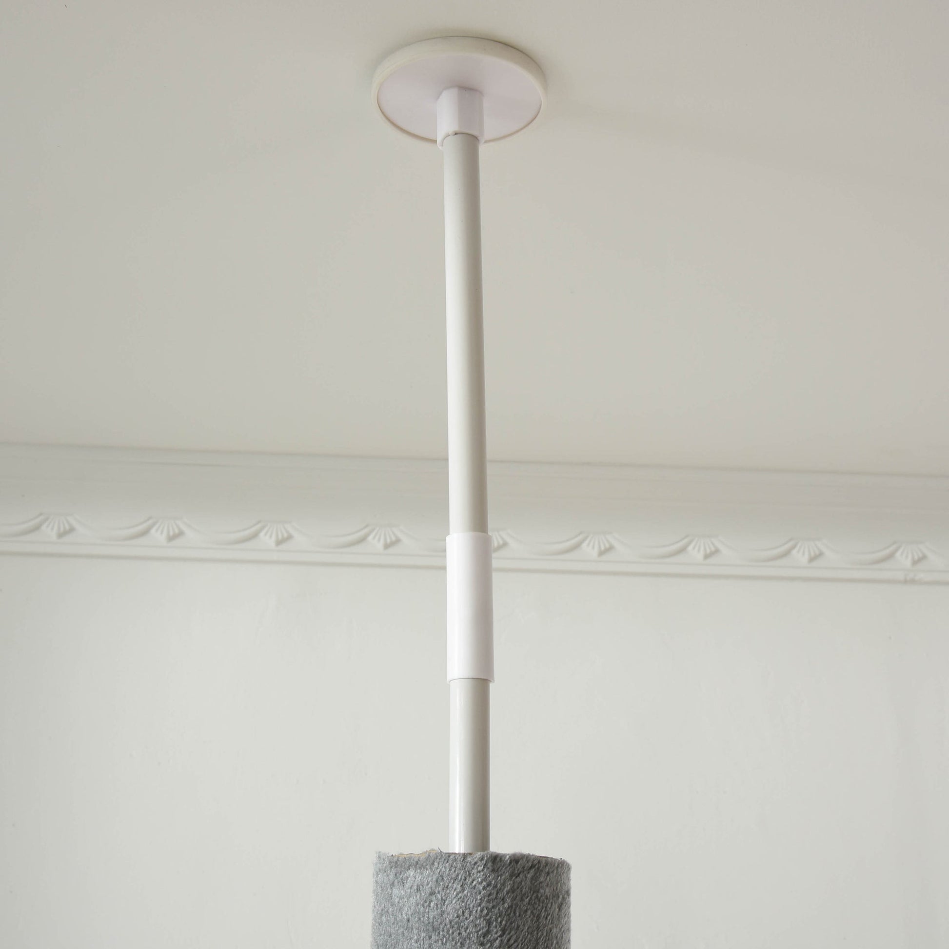 KFX-4127293 85.5" Adjustable Floor-to-Ceiling Cat Tree with 4-Tiers, Scratching Posts, Condo, and Toys in Light Grey