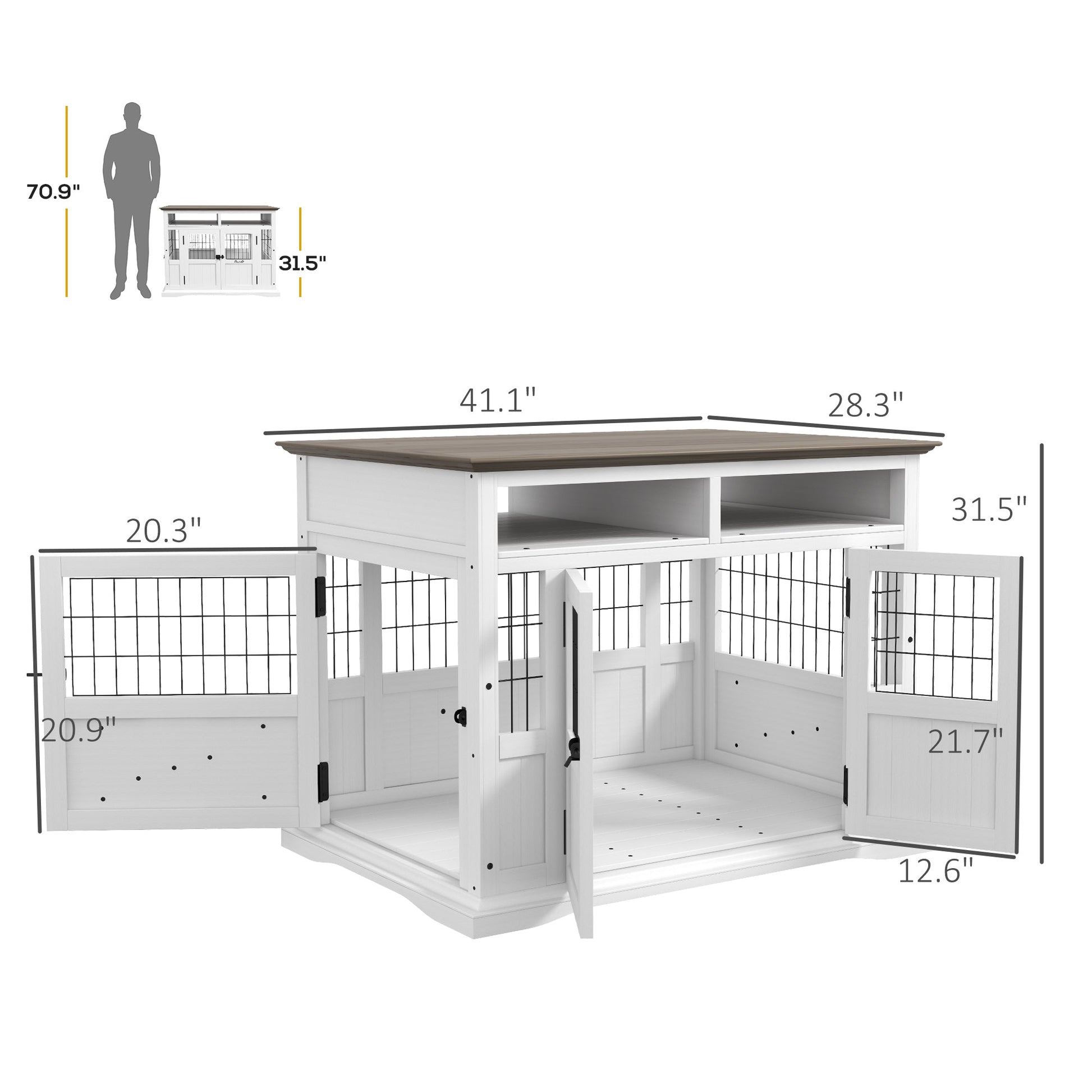 KFX-4127677 Versatile Dog Kennel End Table with Storage for Small and Medium Dogs, White Finish