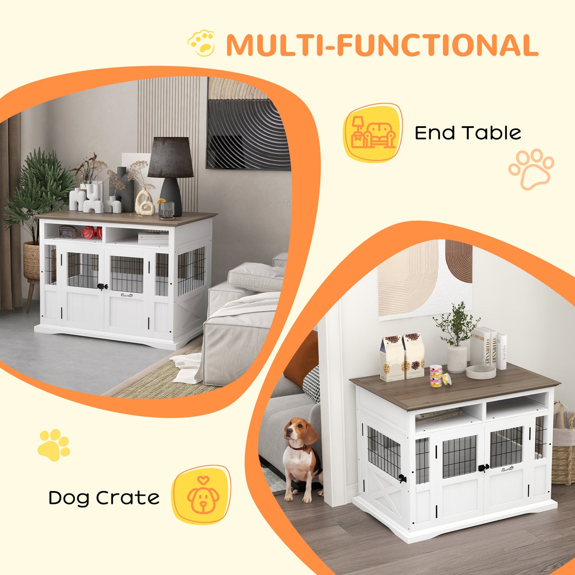 KFX-4127677 Versatile Dog Kennel End Table with Storage for Small and Medium Dogs, White Finish