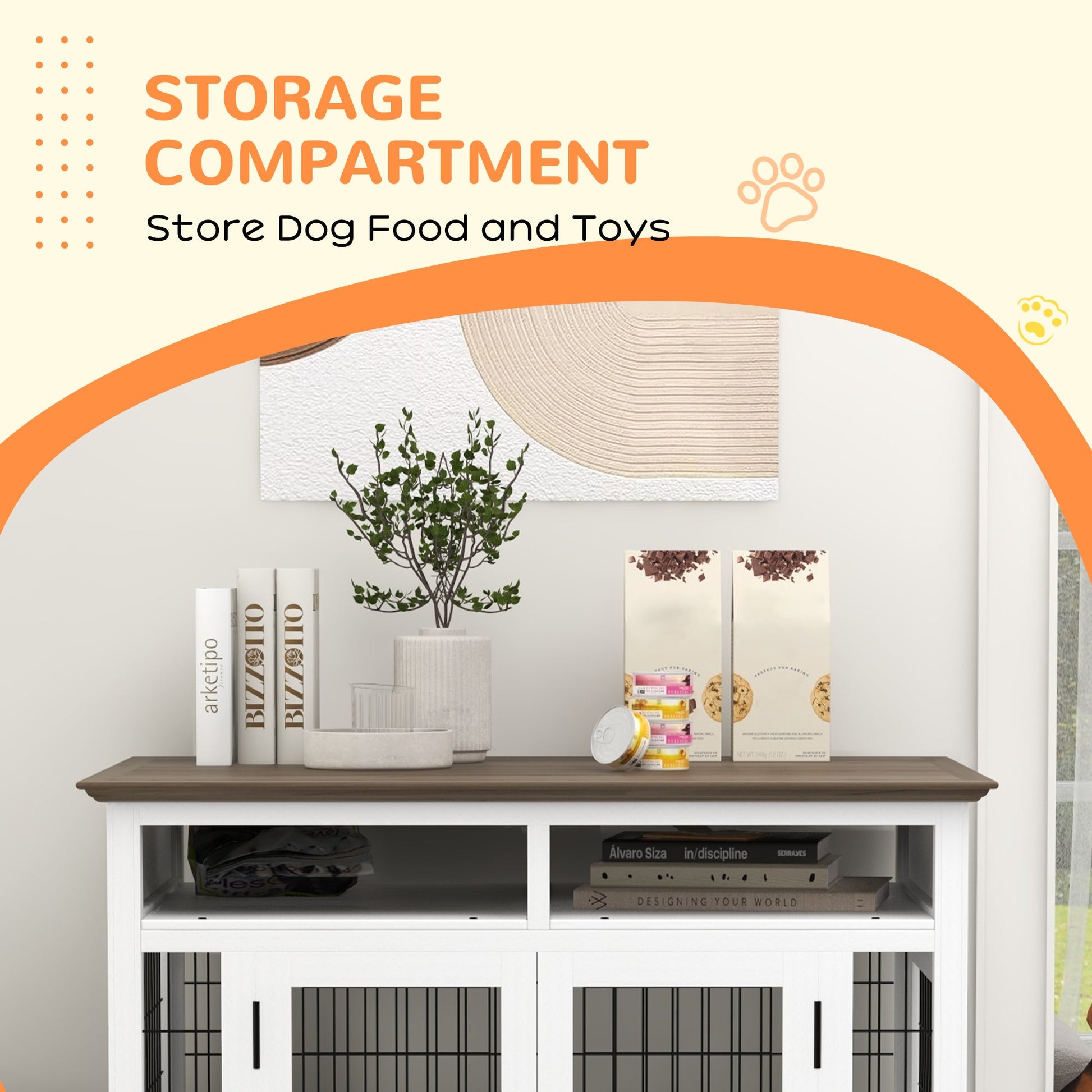 KFX-4127677 Versatile Dog Kennel End Table with Storage for Small and Medium Dogs, White Finish