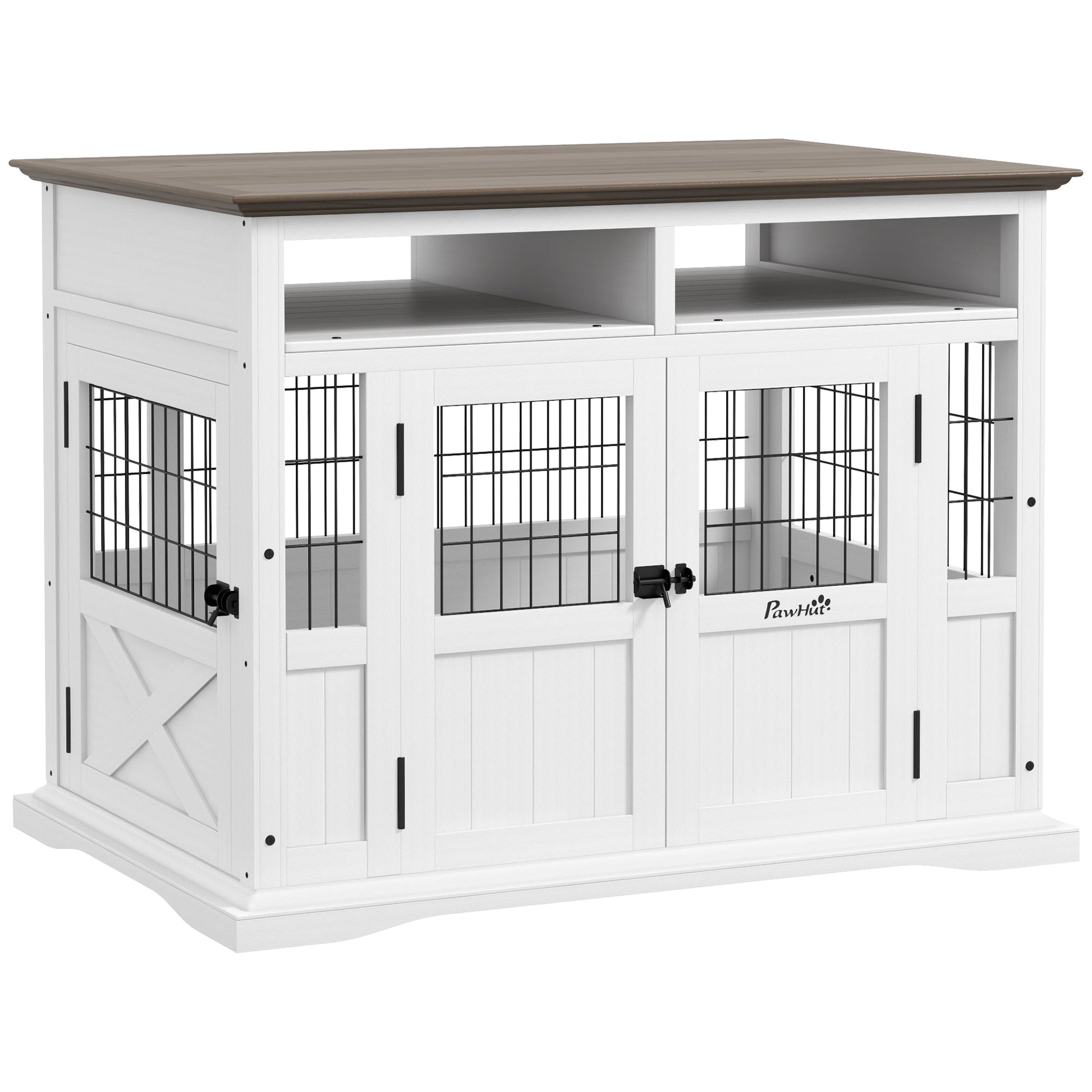 KFX-4127677 Versatile Dog Kennel End Table with Storage for Small and Medium Dogs, White Finish