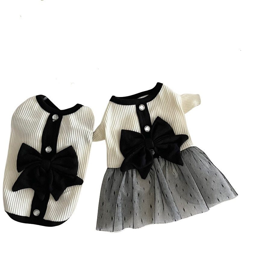 KFX-4129597 Summer Black and White Princess Dress for Small Dogs - Lightweight Polyester Vest