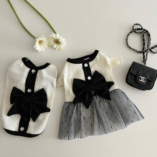 KFX-4129597 Summer Black and White Princess Dress for Small Dogs - Lightweight Polyester Vest