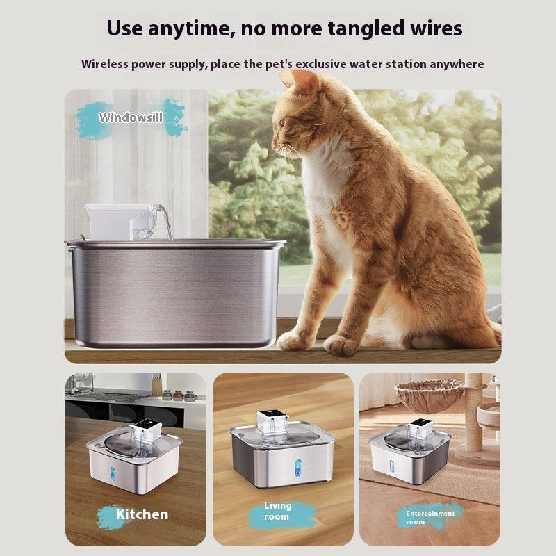 KFX-4129853 Rechargeable Stainless Steel Wireless Pet Water Fountain with Upgraded Filter for Dogs and Cats