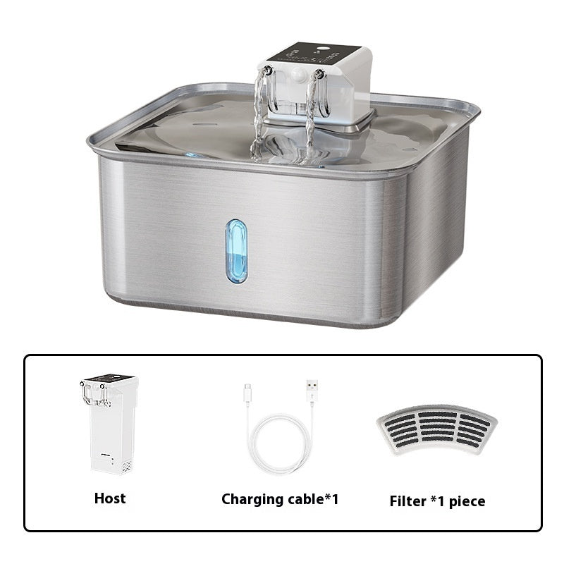 KFX-4129853 Rechargeable Stainless Steel Wireless Pet Water Fountain with Upgraded Filter for Dogs and Cats