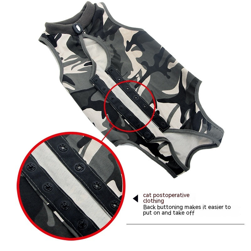 KFX-4132157 Post-Surgery Breathable Camouflage Pet Clothing for Cats - Size S, M, L