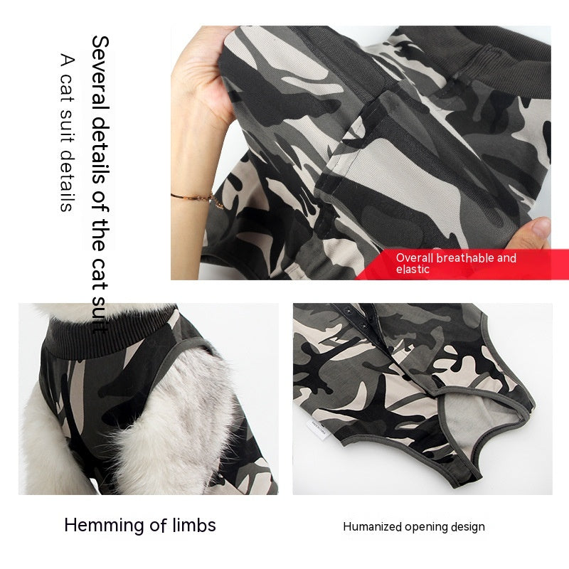 KFX-4132157 Post-Surgery Breathable Camouflage Pet Clothing for Cats - Size S, M, L