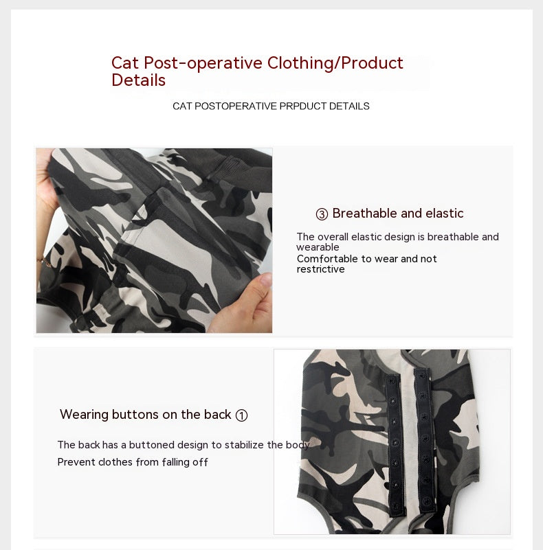 KFX-4132157 Post-Surgery Breathable Camouflage Pet Clothing for Cats - Size S, M, L