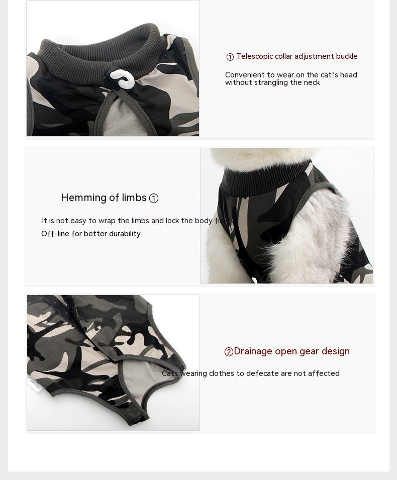 KFX-4132157 Post-Surgery Breathable Camouflage Pet Clothing for Cats - Size S, M, L