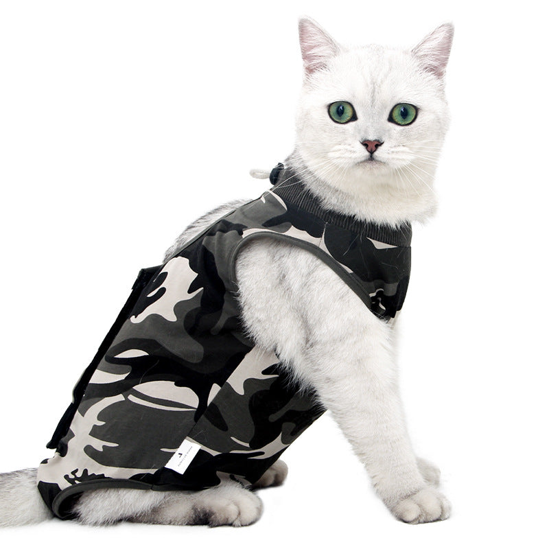 KFX-4132157 Post-Surgery Breathable Camouflage Pet Clothing for Cats - Size S, M, L