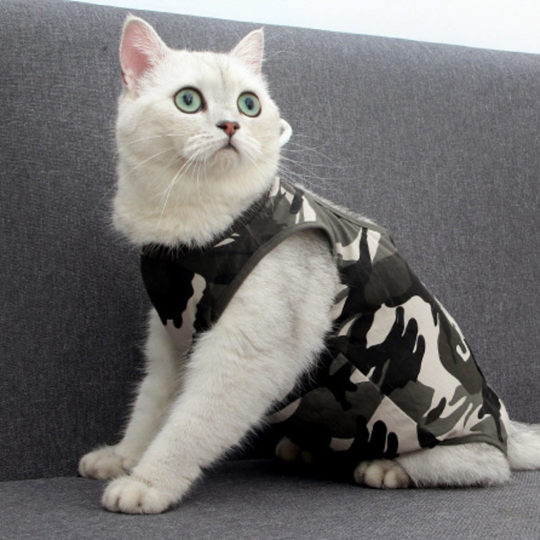 KFX-4132157 Post-Surgery Breathable Camouflage Pet Clothing for Cats - Size S, M, L