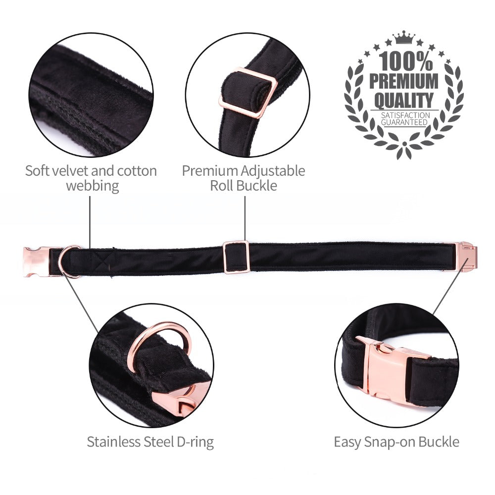 KFX-4133565 Stylish Black Soft Collar and Leash Set with Bow Tie for Dogs and Cats