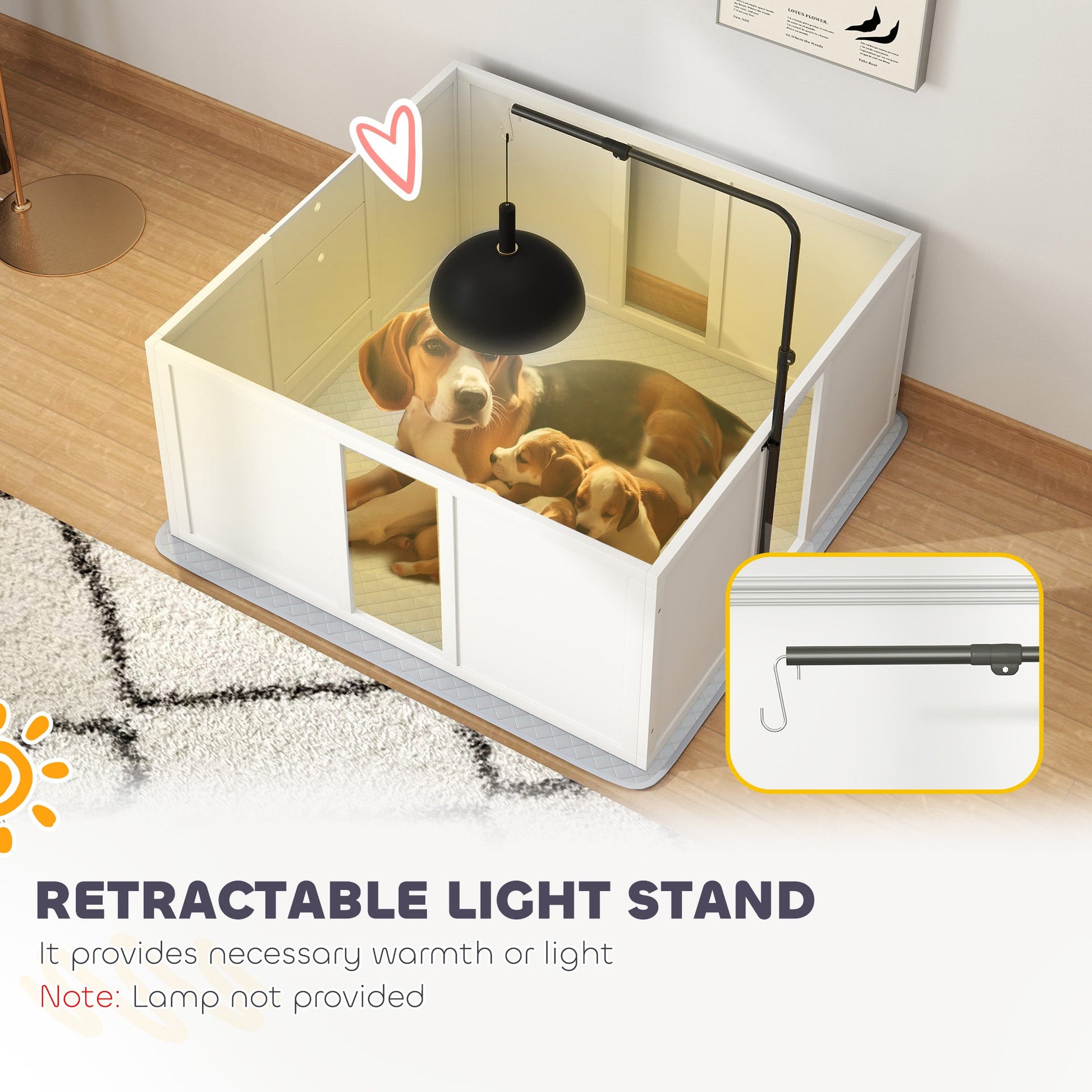 KFX-4135229 Whelping Box for Medium Dogs with Adjustable Light Stand and Removable Panels