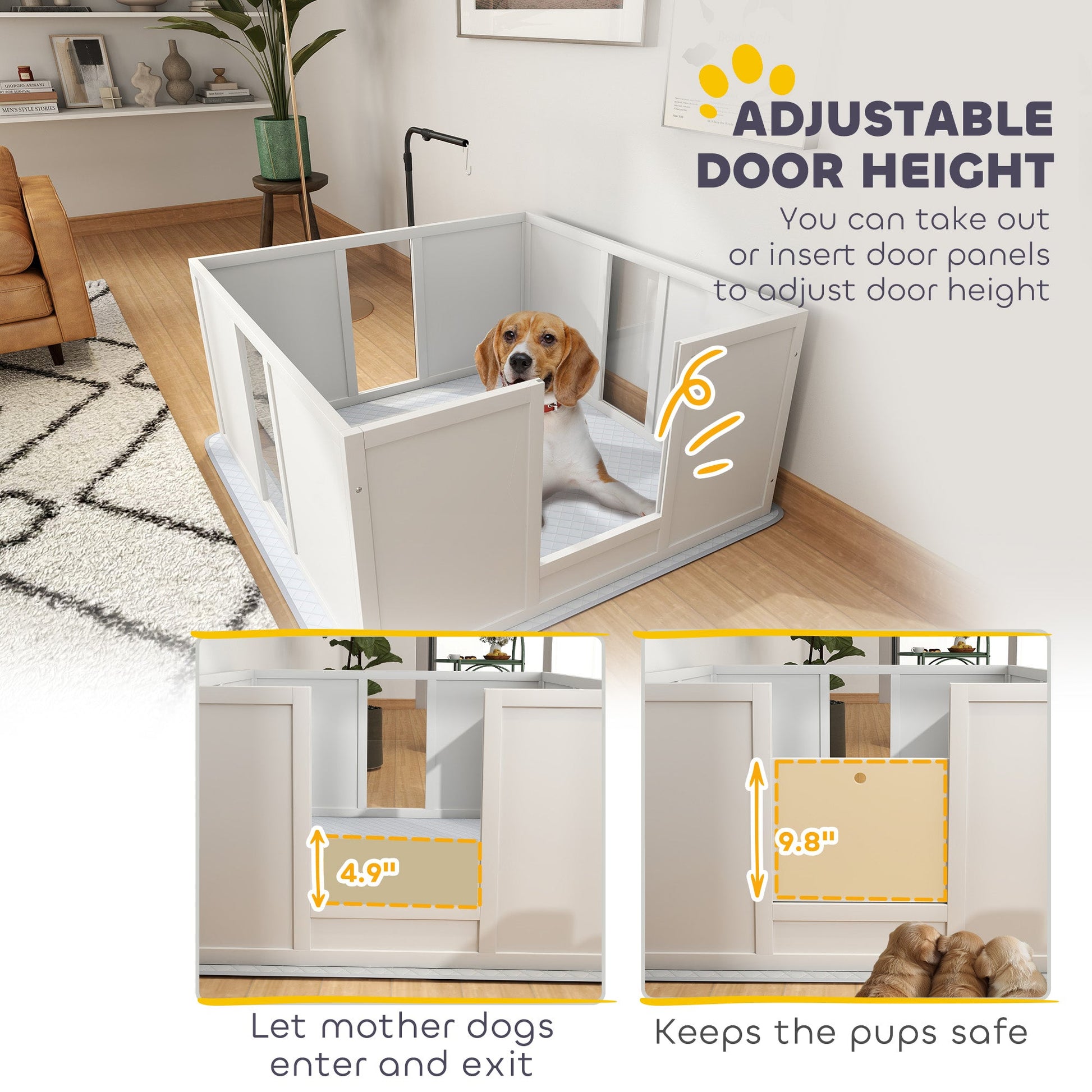KFX-4135229 Whelping Box for Medium Dogs with Adjustable Light Stand and Removable Panels