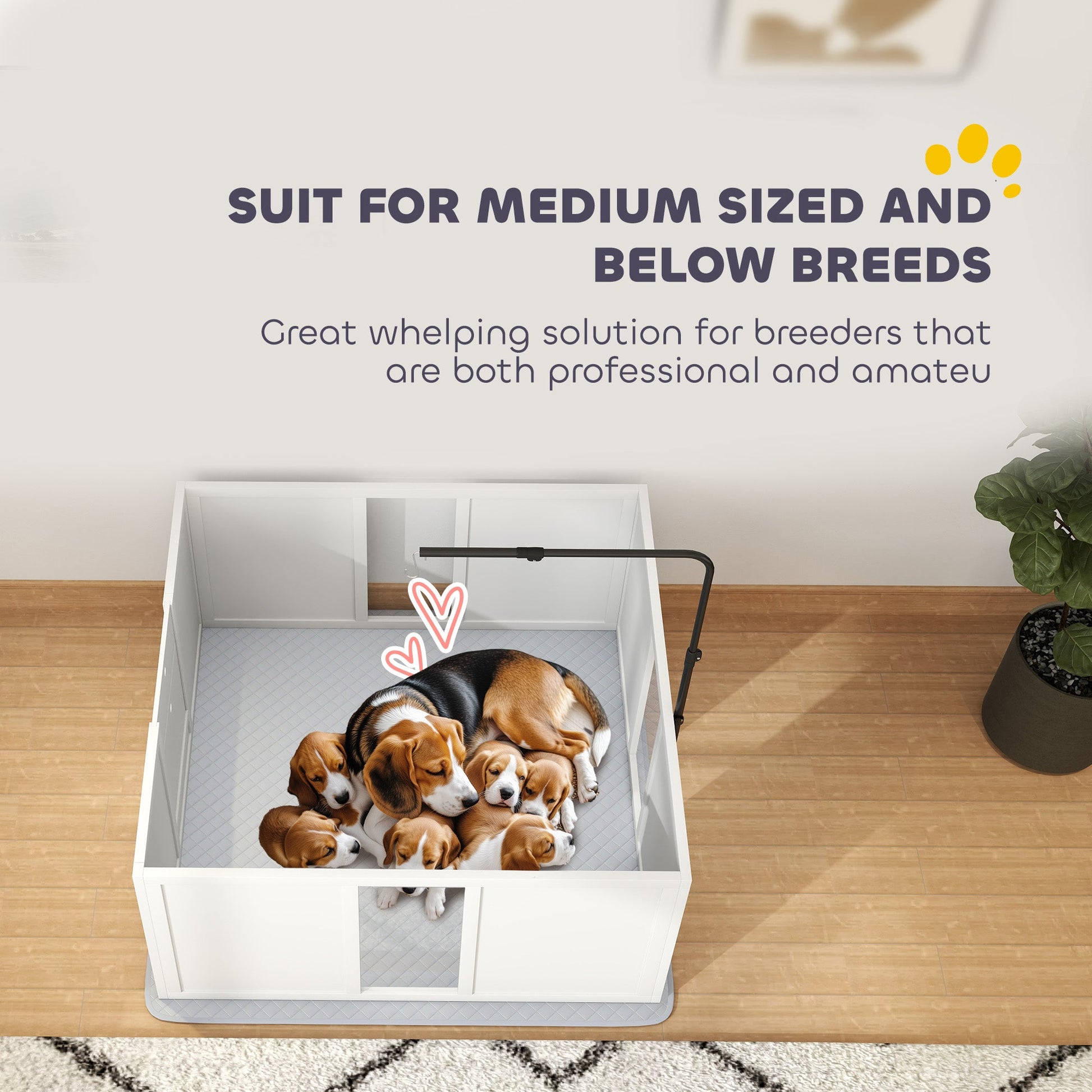 KFX-4135229 Whelping Box for Medium Dogs with Adjustable Light Stand and Removable Panels