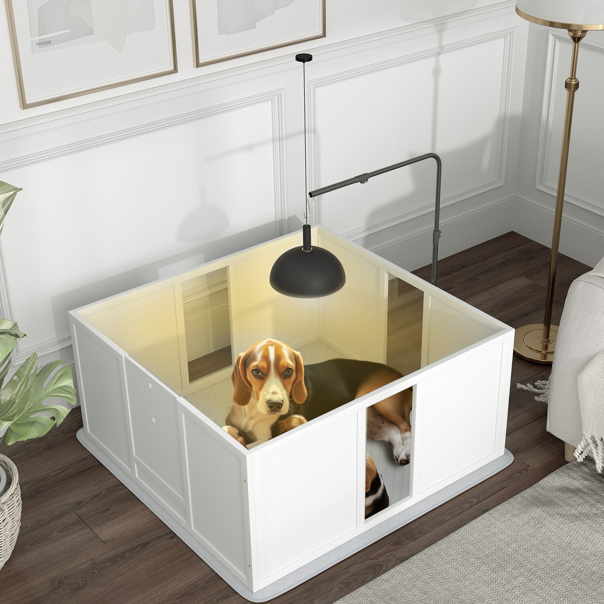 KFX-4135229 Whelping Box for Medium Dogs with Adjustable Light Stand and Removable Panels