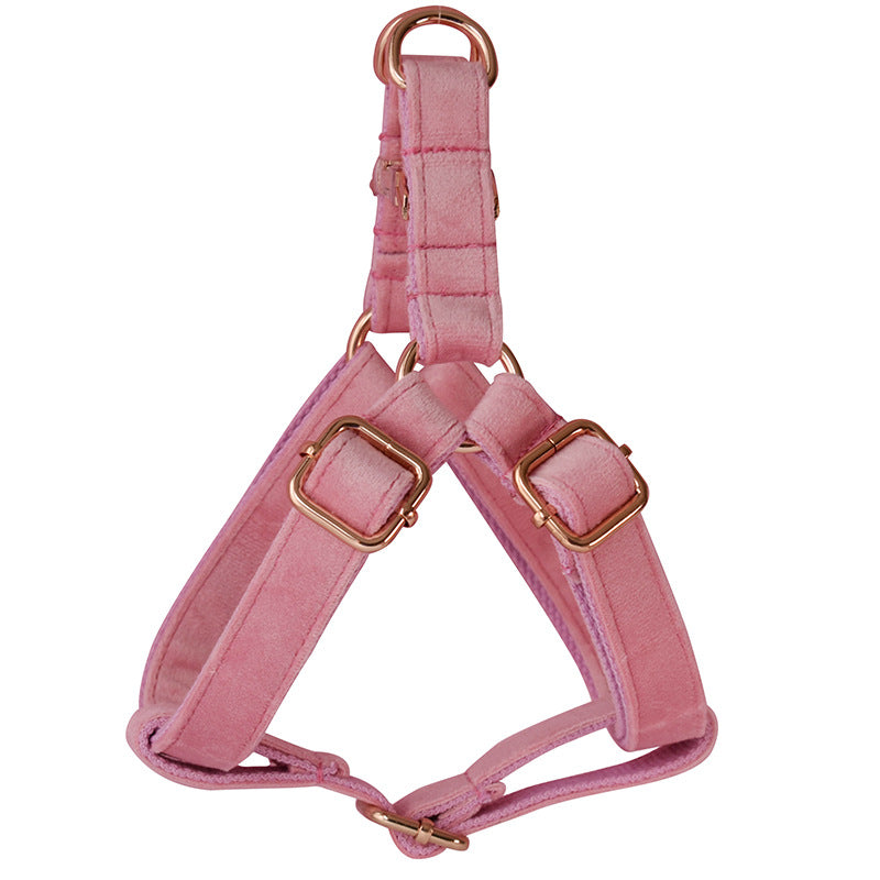KFX-4138813 Rose Gold Buckle Flannelette Dog Harness Set with Leash, Bow and Flower Accents